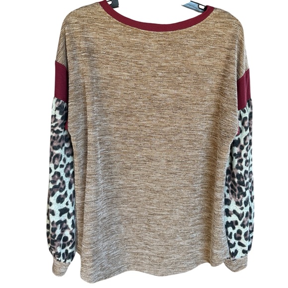 Kori Mocha Leopard Color-blocked Top Size Medium - Picture 3 of 10